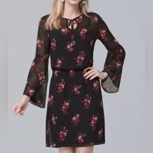 WHBM White House Black Market Floral Long Sleeve Dress M Medium  sheer #63
